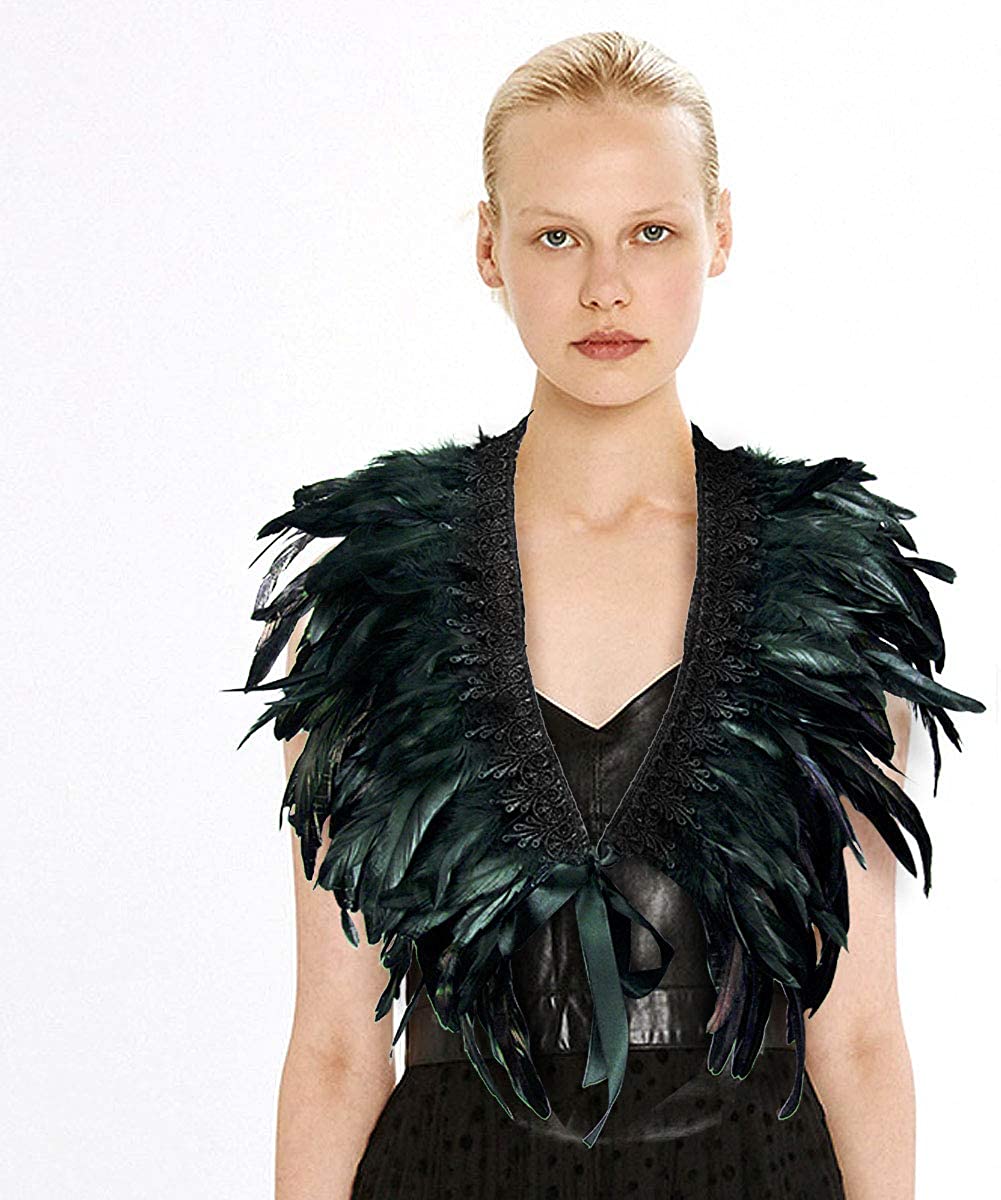 ANSUG Feather Shawl, Gothic Feather Cape Collar Fashion Shrug Scarf ...