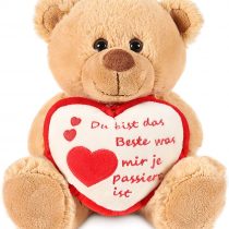 BRUBAKER Teddy Plush Bear With Heart Red Beige - Du Bist Das Beste Was Mir Je .. - 10 Inches (25 Cm)- Teddy Bear Plush Teddy Cuddly Toy - Light Brown