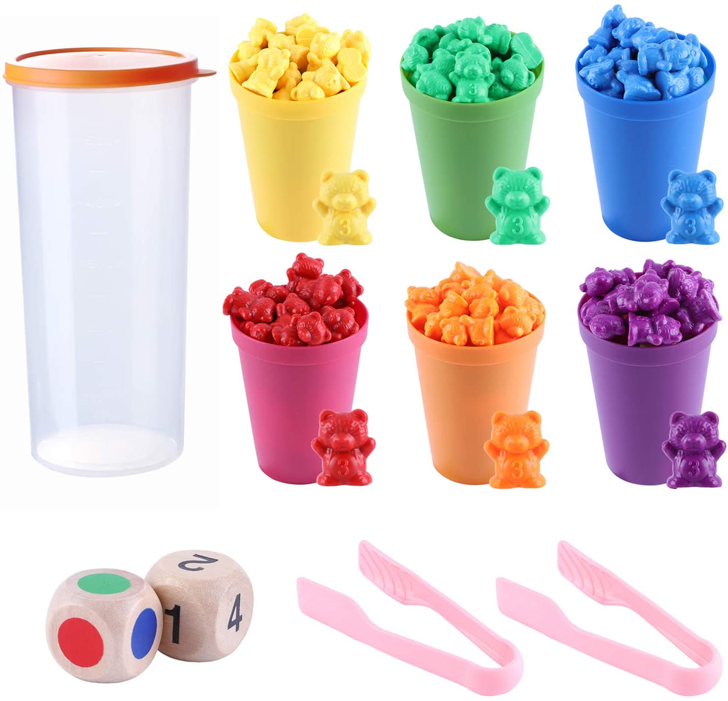 71pcs Rainbow Counting Bears Set Montessori Matching Game with Cups and Dices 