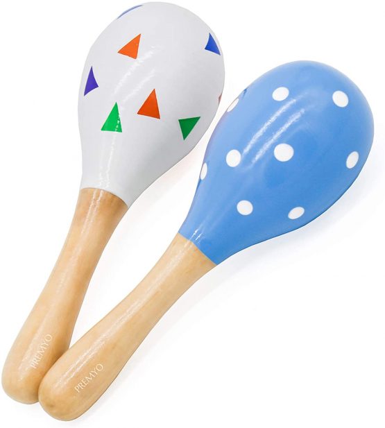 PREMYO Baby Rattle Maracas Wooden Musical Instruments for Toddlers