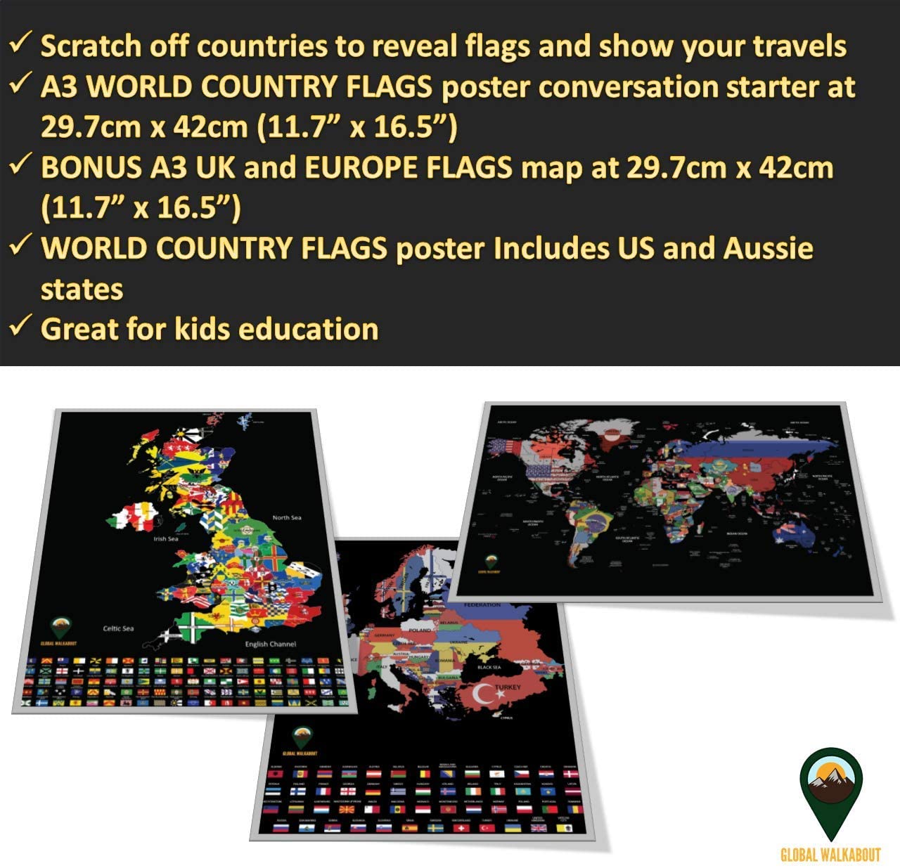 Global Walkabout Scratch Off Europe Map with Flags background Deluxe Travel – 