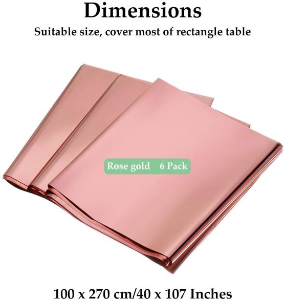 6 Pack Rose Gold Plastic Tablecloth 39 x 106 Inch Disposable Rectangle Party Table Cloth Cover