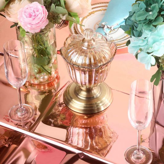 6 Pack Rose Gold Plastic Tablecloth 39 x 106 Inch Disposable Rectangle Party Table Cloth Cover