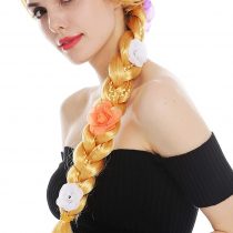 WIG ME UP - 31962-P35 wig carnival women long braid plaited golden blonde flowers hippie