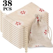 38 Pieces Snowflake Gift Bags Cotton Burlap Gift Pouch with Drawstring Small Treat Bags for Winter Christmas Party Supplies