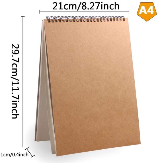 2 Pack A3 Sketch Pad Spiral Bound, Hardback Drawing Pads White Drawing