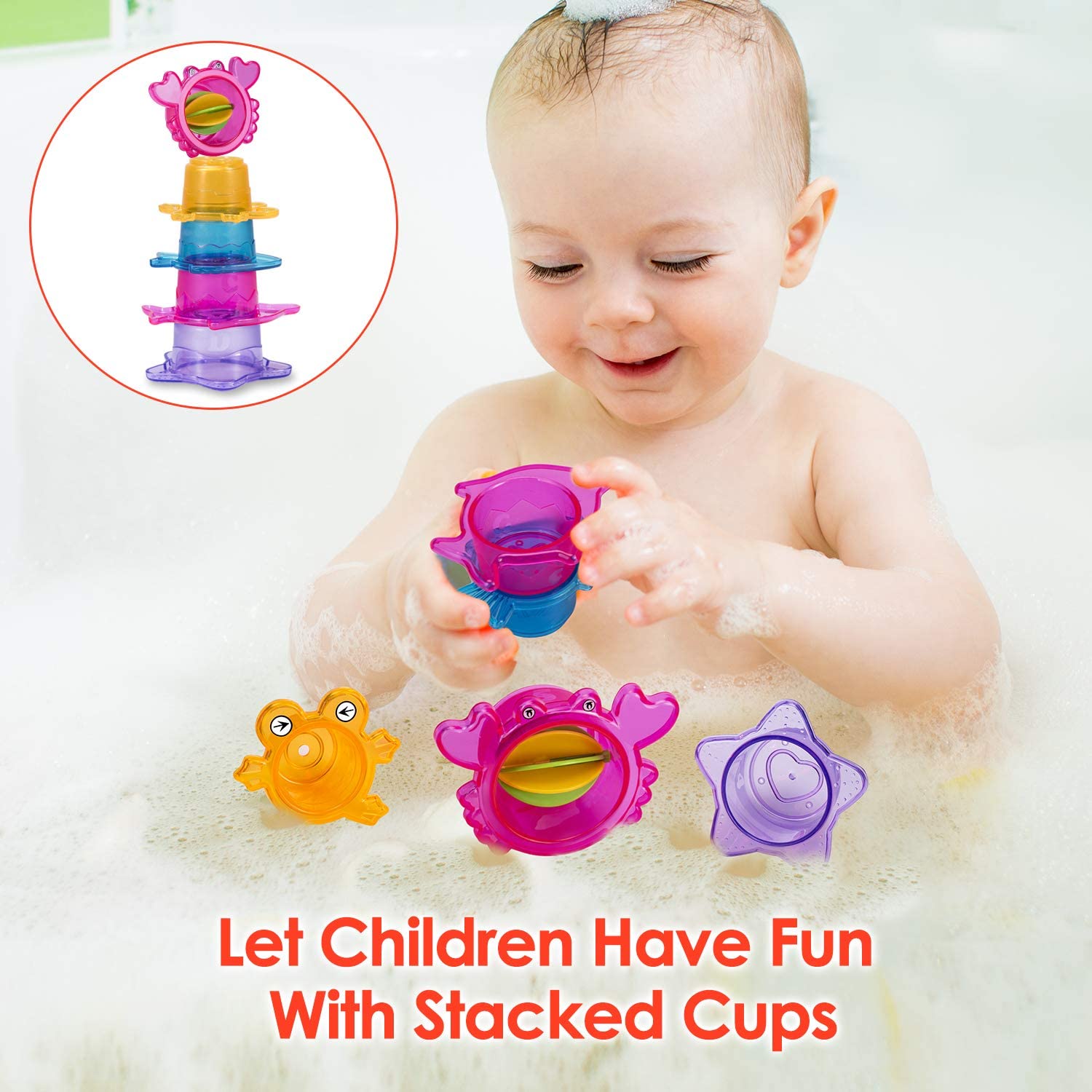 Joyjoz Baby Bath Toys, 5 in 1 Whale Bath Wall Toy, Bathtub Toys with