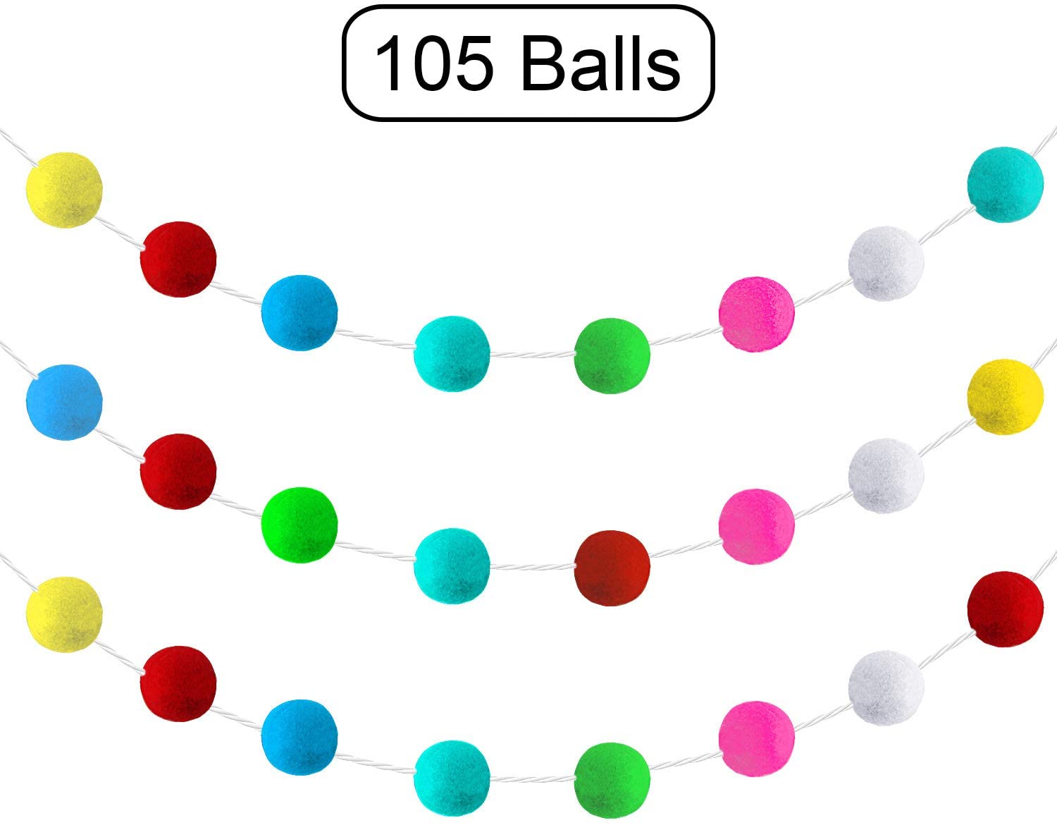 3 Pieces Pom Pom Garlands Felt Balls Banners Wall Colorful Felt Balls Garland for Home Baby