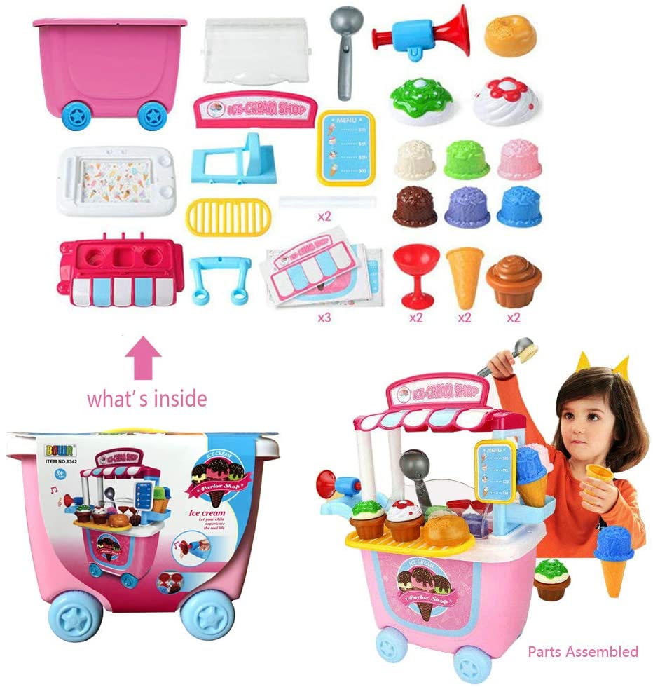 OundarM Pretend Playset Ice Cream Cart Toy for 3 Years Old Girl