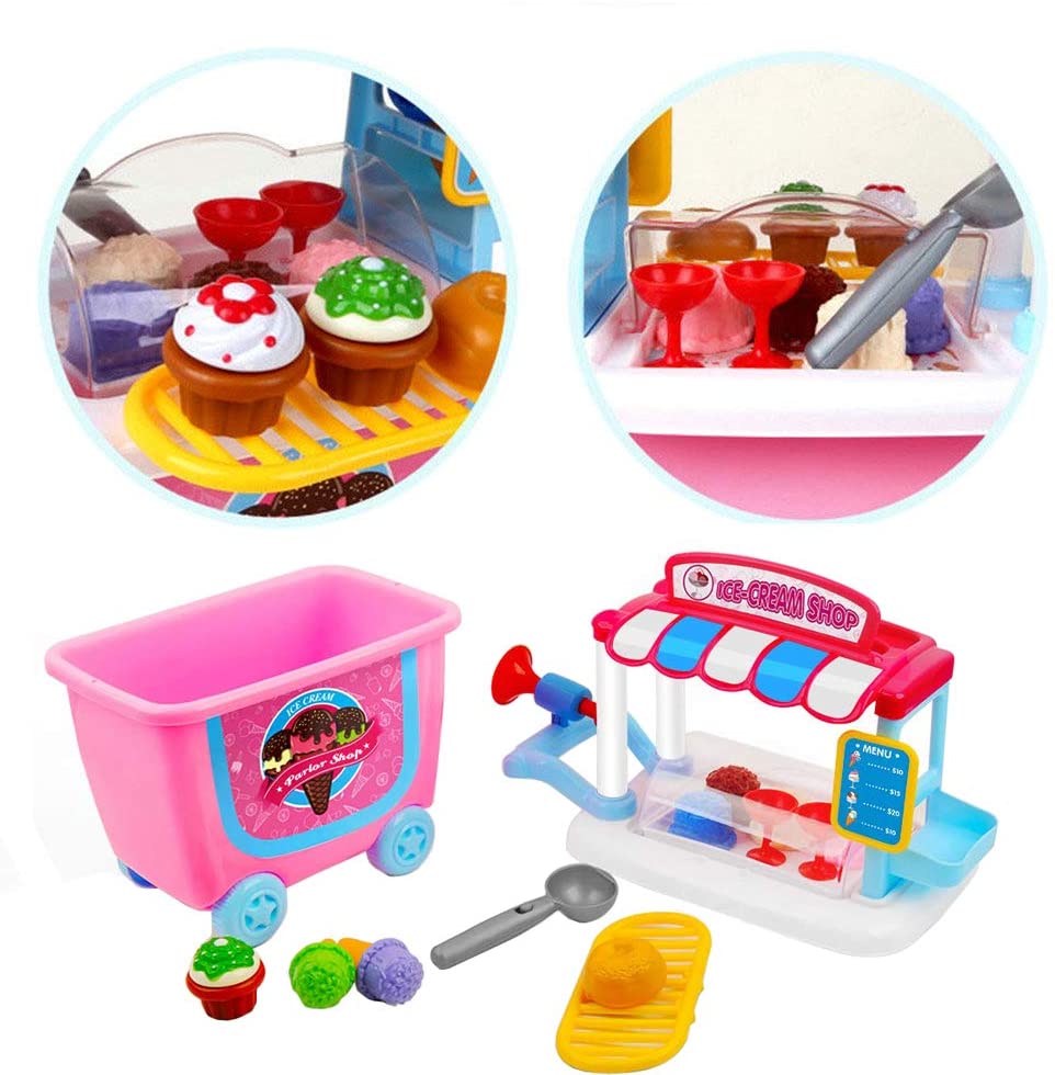 OundarM Pretend Playset Ice Cream Cart Toy for 3 Years Old Girl