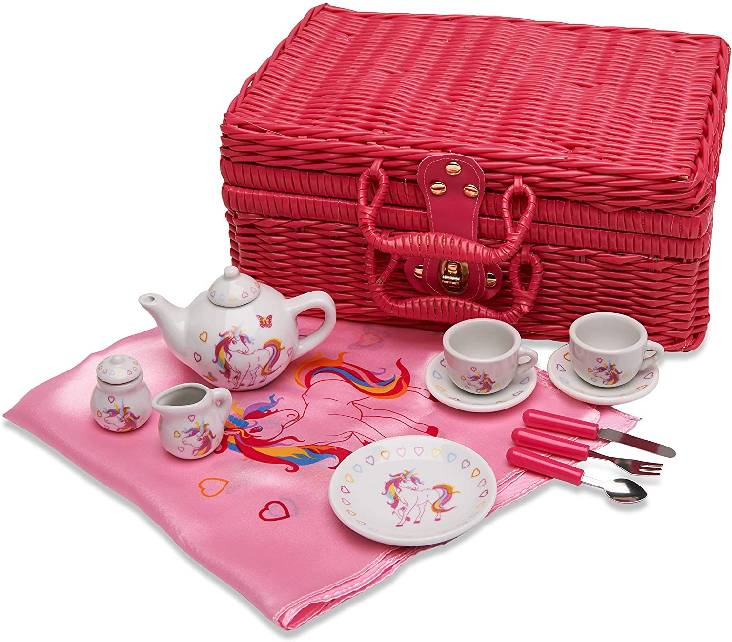 Wobbly Jelly ‘Magical Unicorn’ China Tea Set & Picnic Basket 31 pc