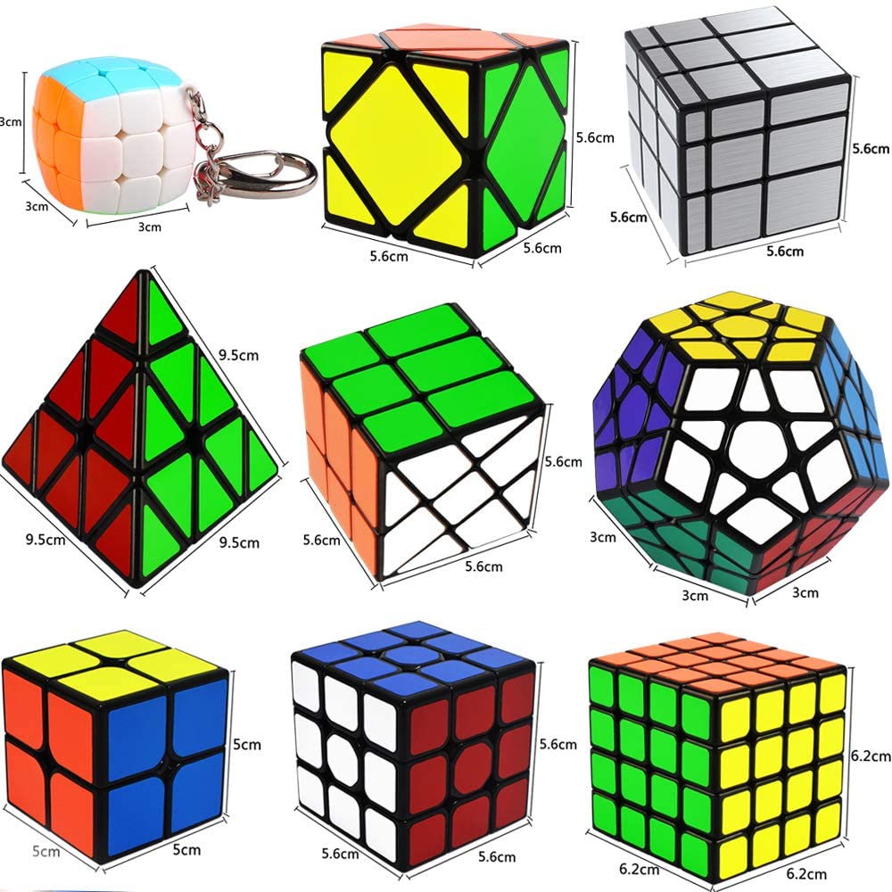 Speed Cube Set, Puzzle Cube,9 Pack Magic Cubes Pyraminx Pyramid + 2x2 + 3x3  + 4x4 + Megaminx + Mirror + Mini 3x3 + Skewb + Fenghuolun Puzzle Cube Toy