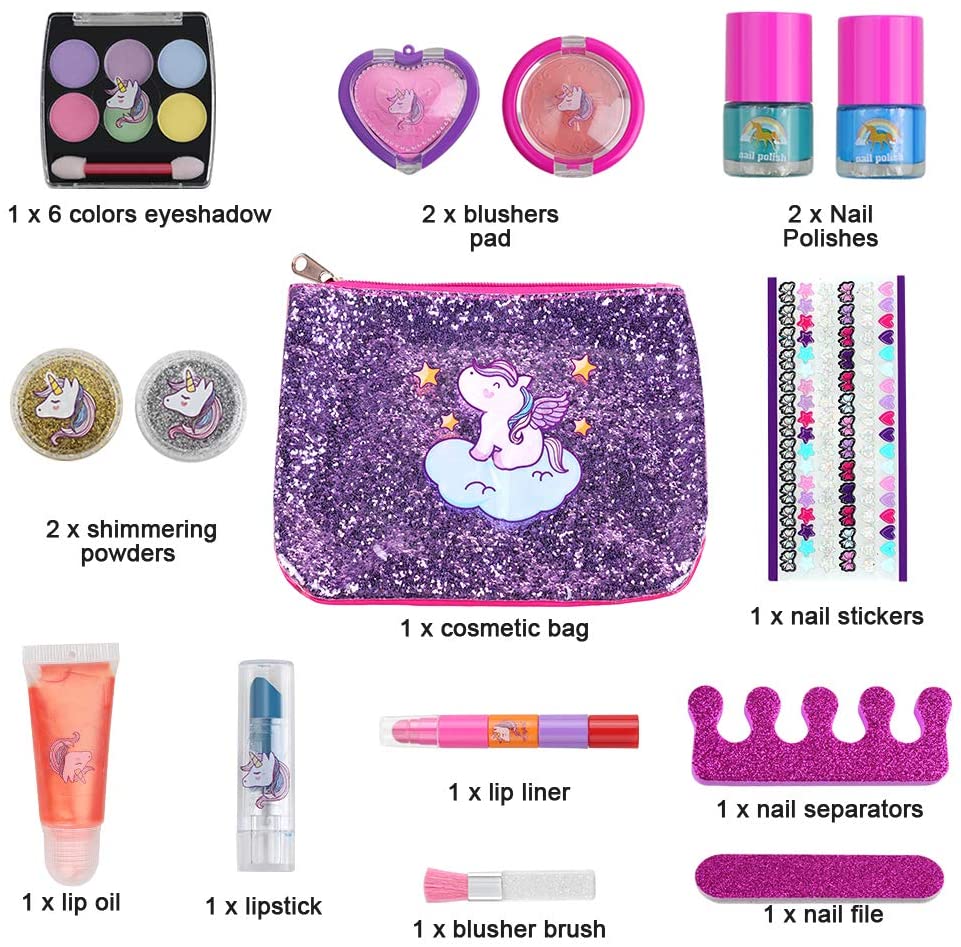 Anpro 15pcs Kids Washable Make Up Set, Kids Cosmetics Kit Include ...