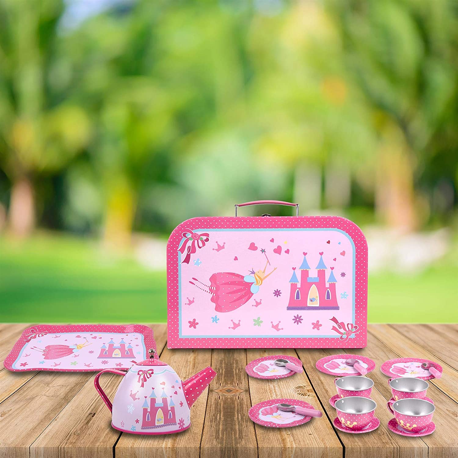 SOKA Fairy Tale Princess Metal Tin Teapot Set with Carry Case Toy for ...