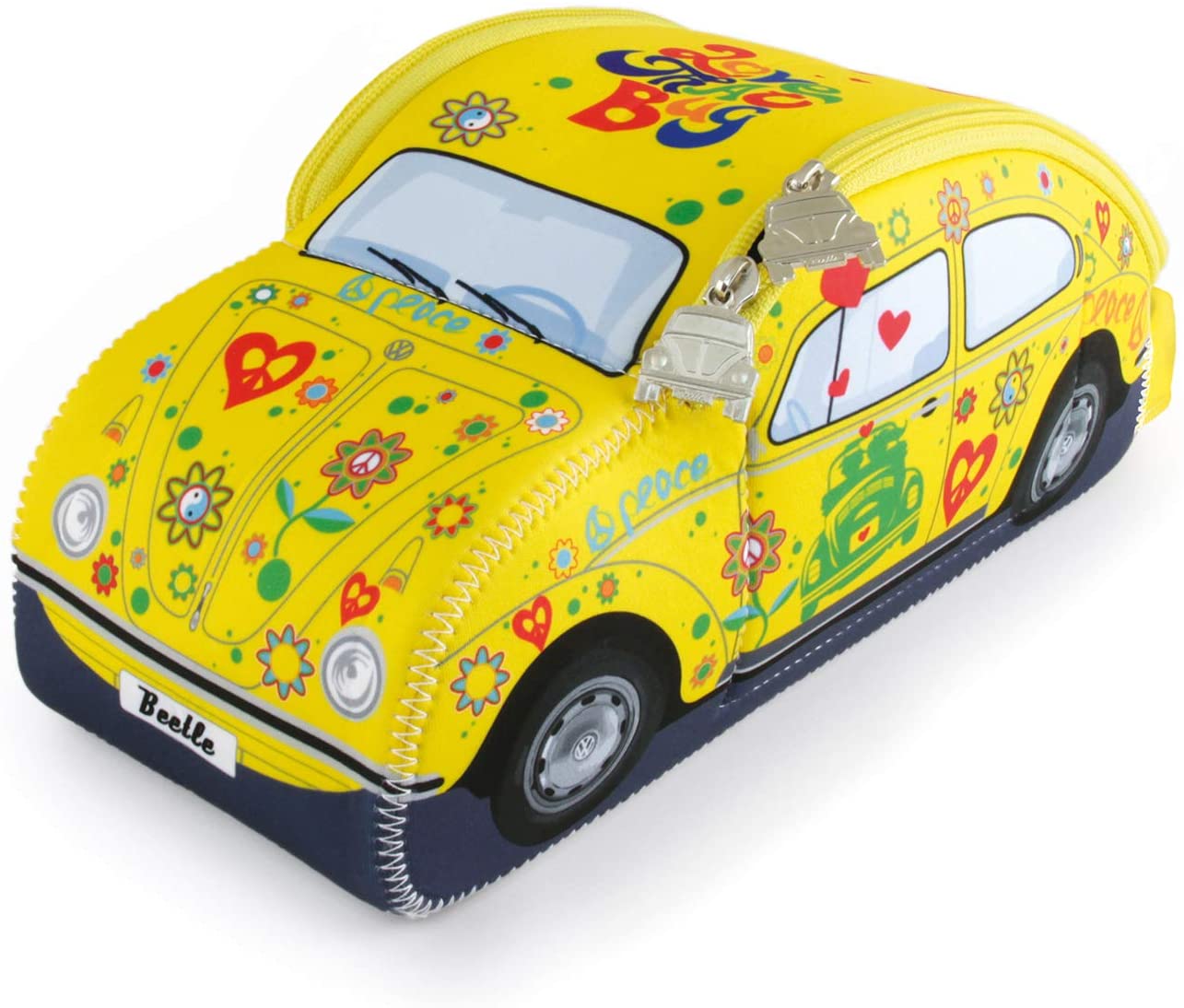 BRISA VW Collection - Volkswagen Classic Beetle Car Bug 3D Neoprene Universal Bag - Makeup, Travel, Cosmetic Bag (Neoprene/Flower)