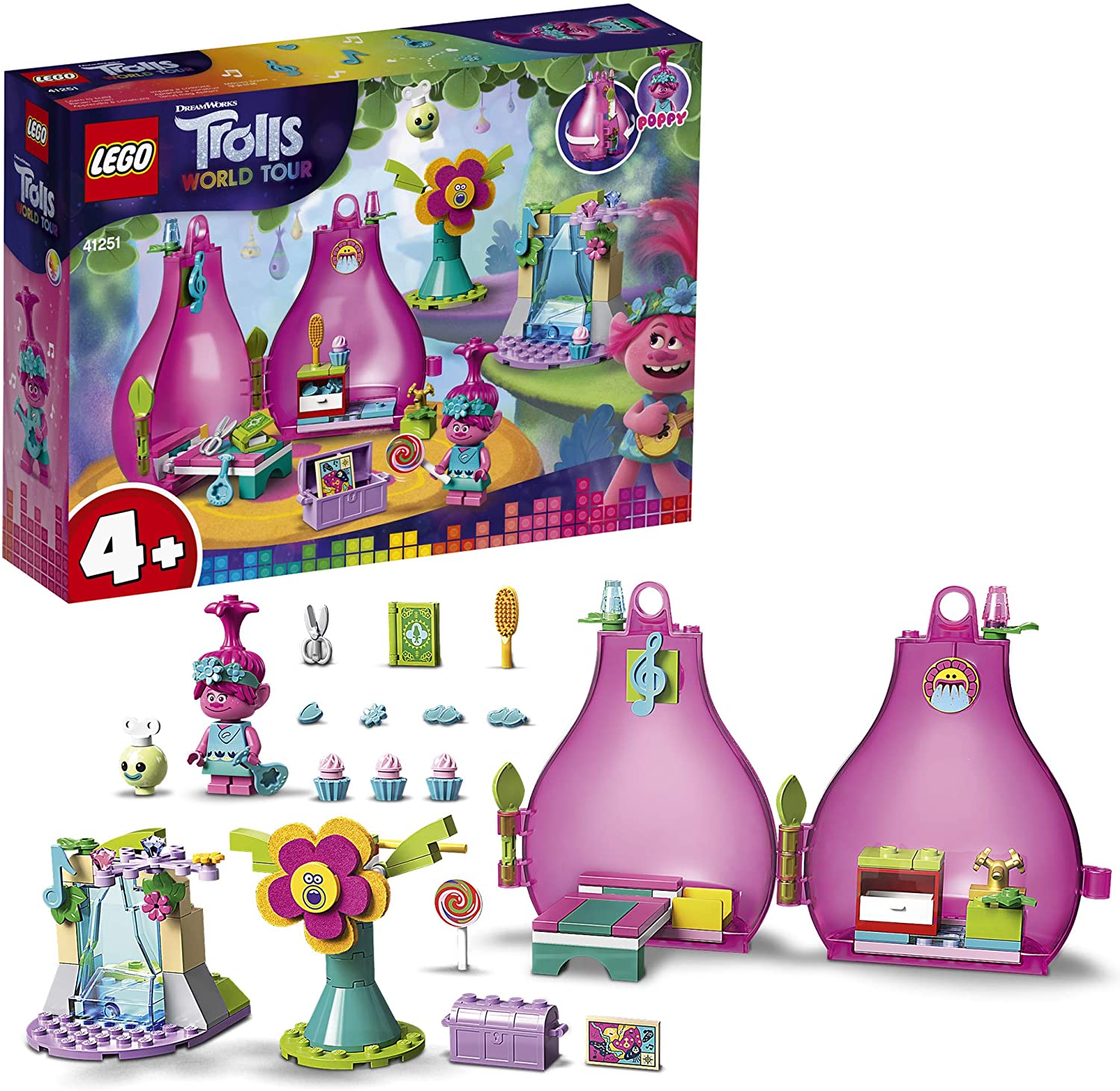 LEGO 41251 Trolls World Tour Poppy’s Pod Playhouse Playset, Portable ...