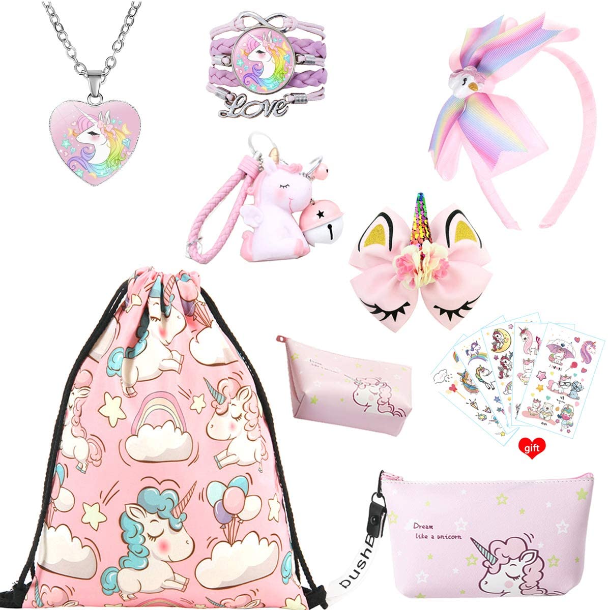 ZCOINS Unicorn Gifts for Girls, Pink Drawstring Bag Coin Purse Makeup ...