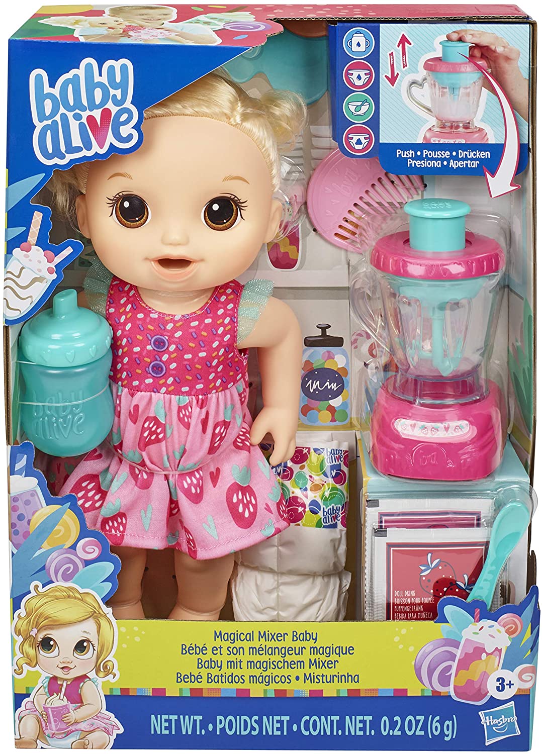 Baby Alive Mixer Baby Doll Strawberry Shake Blender Accessories, Drinks, Wets, Blonde Hair Toy for Children Aged 3 and Up –