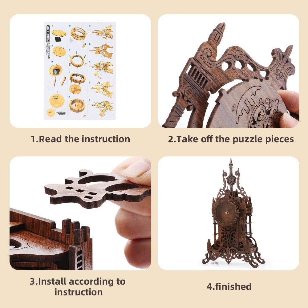 nicknack 3D Wooden Puzzle, Model Kits Desk Clock for Kids Adults