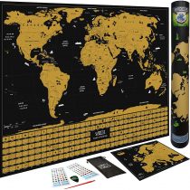 WIDETA Scratch off world map with flags of countries (60 x 42 cm)/ Including Europe Map and accessories