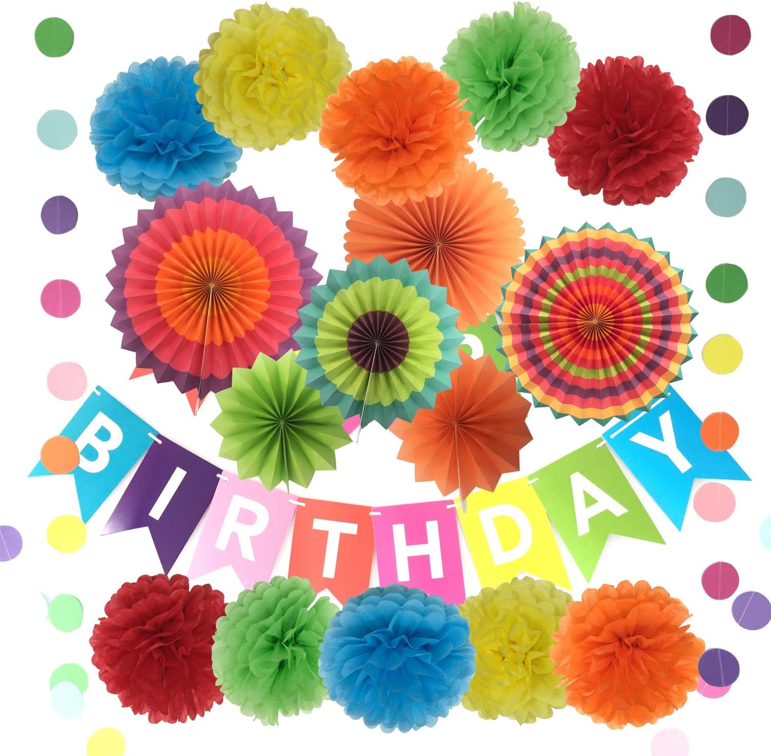 Birthday Party Decorations for Men and Women Happy Birthday Banner, Black  and Gold Hanging Paper Fans, Tissue Paper Flowers and Garlands String Polka  Dot – TopToy