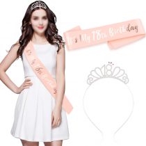 HOWAF Rose Gold Happy 18th Birthday Sash and 18 Birthday Tiara Rhinestone Crown Headband for 18 Birthday Gift Party Accessories 18th Birthday Decoration Girls Women