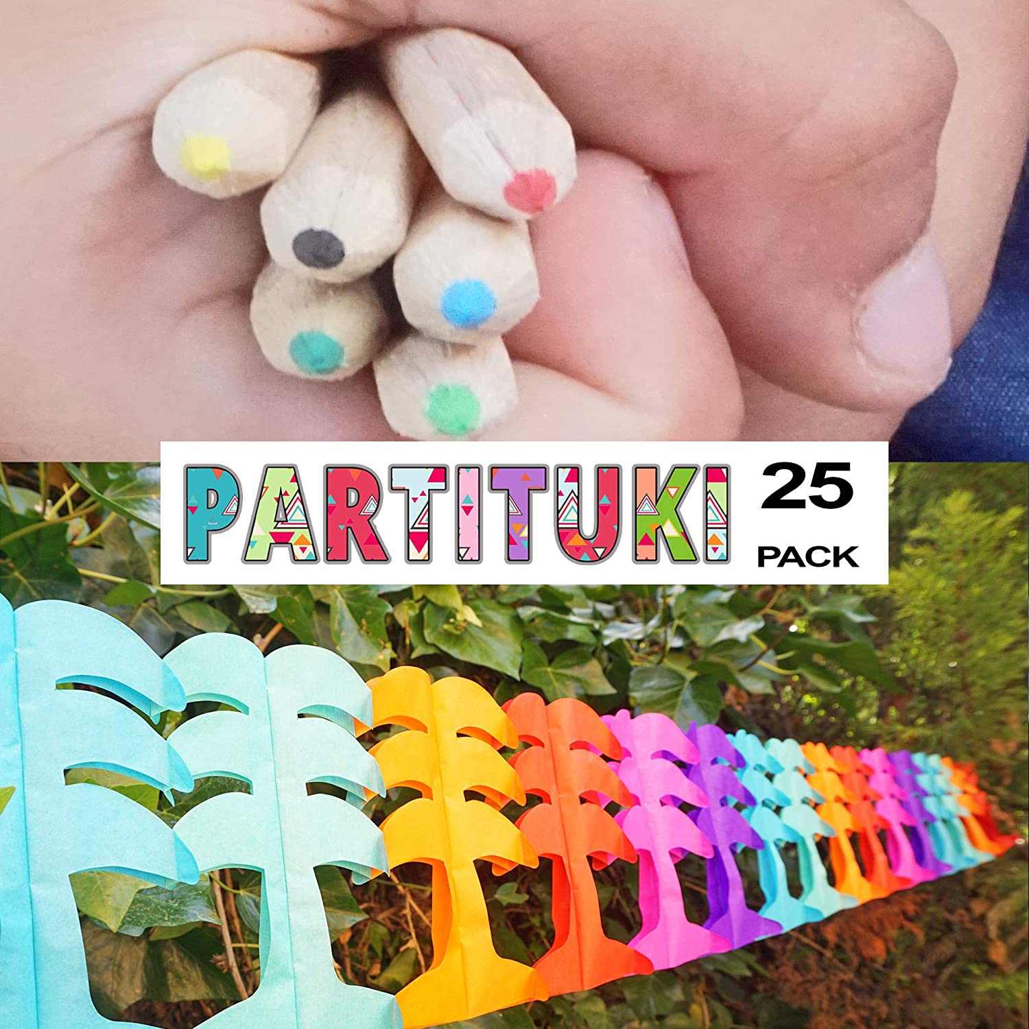 Include a 3mts Garland for Decoration Enjoy painting. Partituki 25 Sets of Colored Pencils for Kids Make your party the funniest