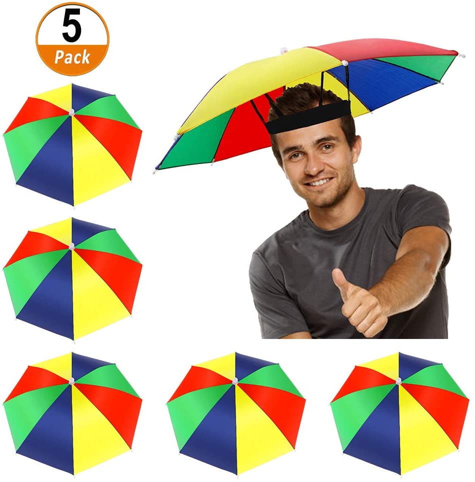 5 Pack Umbrella Hat with Elastic Band, Fishing Umbrella Hat for Adults Kids Women Men, Umbrella Hat for Outdoor Activities