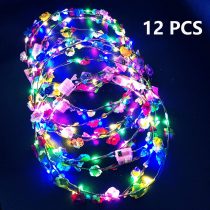 12PCS LED Flashing Flower Headbands - Party Gift Mixed Colours Light up Glow Hairbands, Hair Wreath Blinking Garlands, Halloween Christmas Wedding Neon Light Party Glowing Wreath,for Women Kids Girls