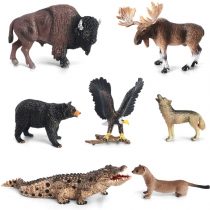 Volnau Animal Figurines Toys 7PCS North America Figures Zoo Pack for Toddlers Kids Preschool Educational Moose Wolf Bear Jungle Forest Decorations Animals Sets