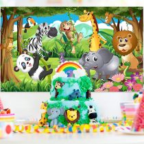 Blulu Safari Animals Decorations, Extra Large Fabric jungle safari backdrop banner for Jungle Theme Party Supplies, Jungle safari Animals Backdrop Photography Background -72.8 x 43.3 inch