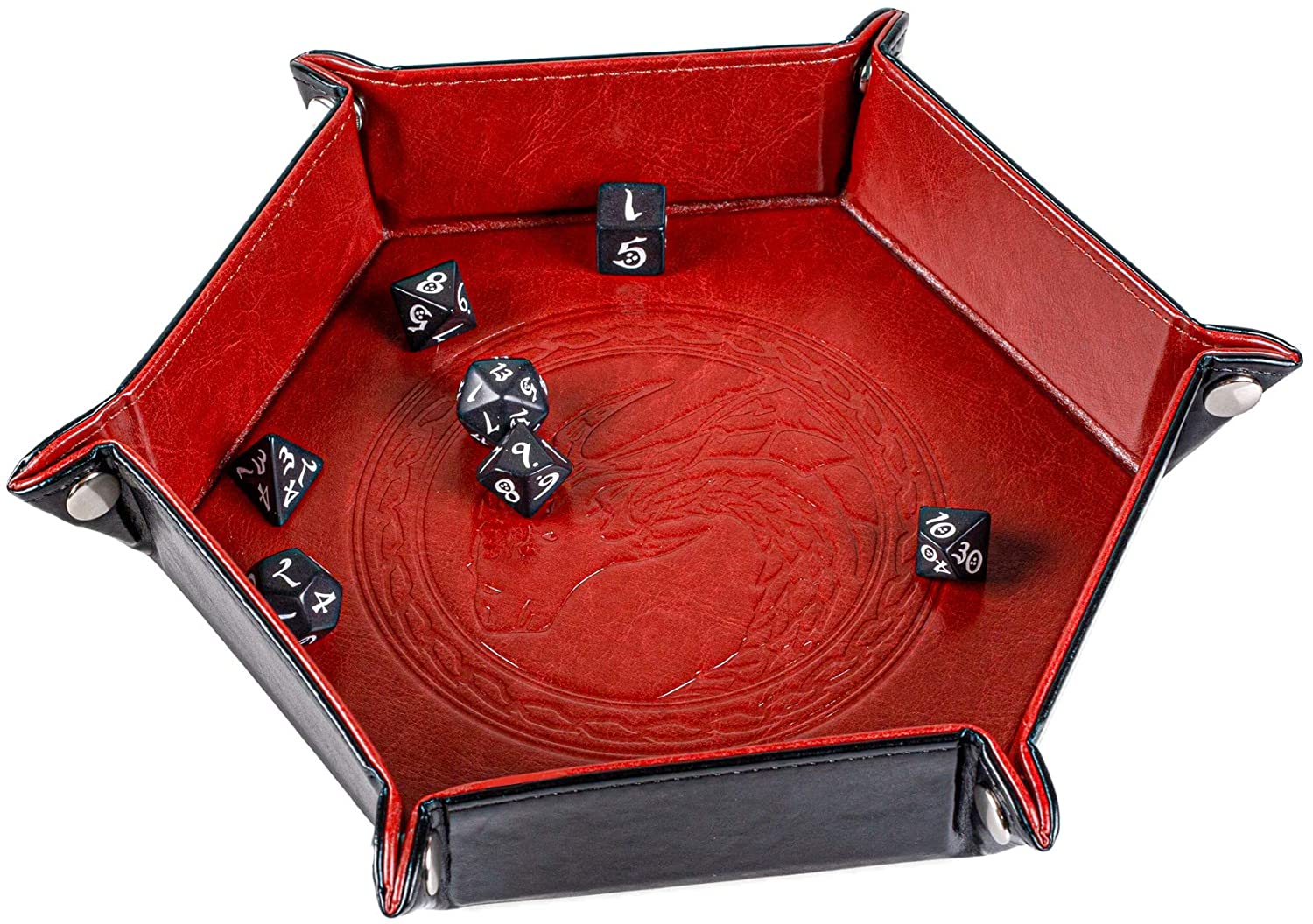 Kaz Dragon Design Dice Tray, Folding Hexagon Plate, Dice Holder for