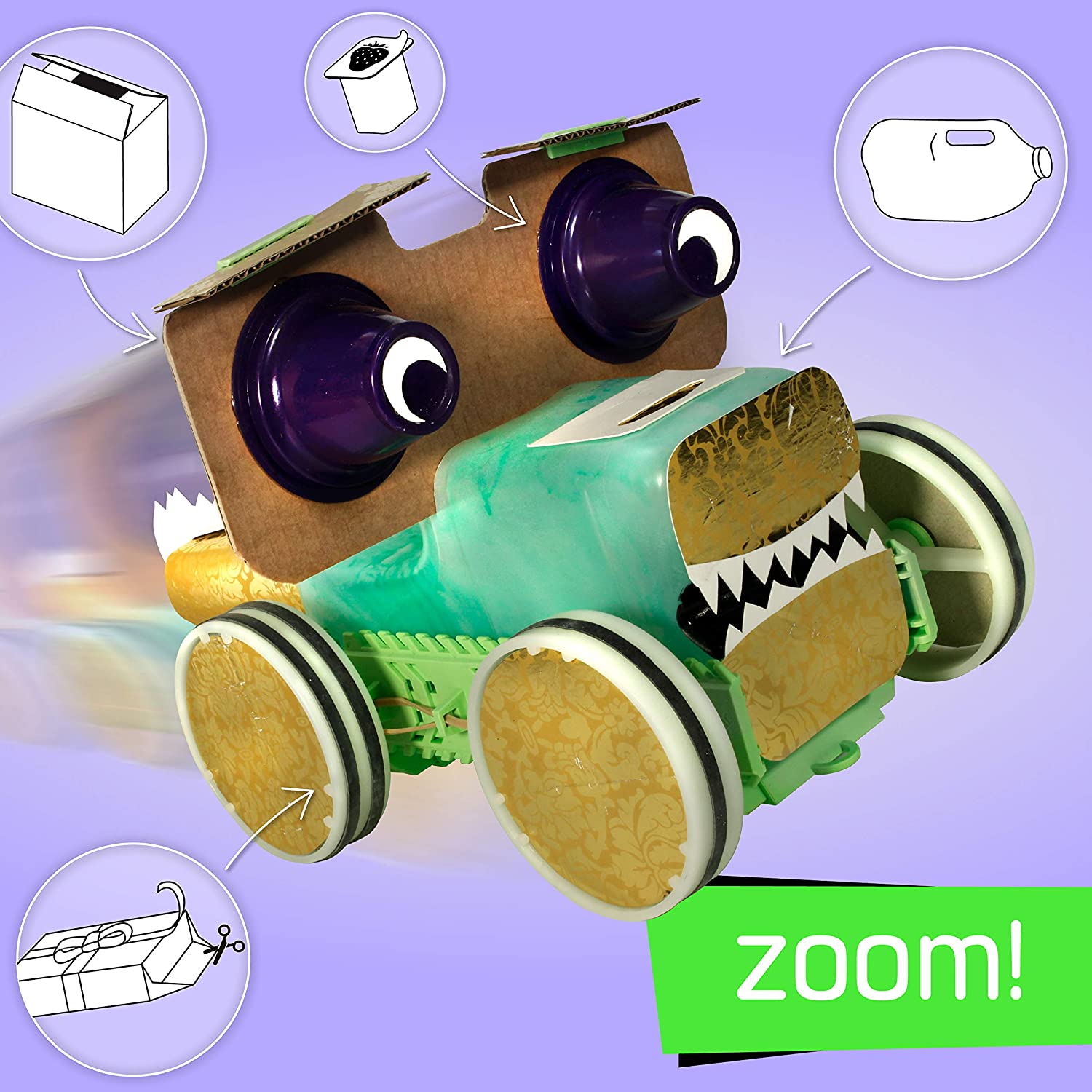 JUNKO Core Zoomer TOY CAR Kit Make your own Toy Car Out of Recycled Materials, Starter Toy