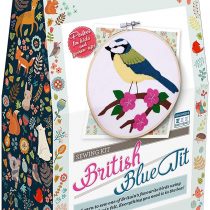 The Crafty Kit Company British Bird Blue Tit Sewing Appliqu&eacute; Craft kit with Felt, Sewing Thread, 15cm Bamboo Contemporary Embroidery Sewing Hoop, Needle and Colour Instructions for Children and Adults
