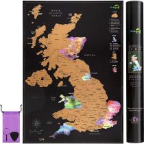 Scratch Off Map UK | A2 Poster + Accessories Kit and Travel Gift Tube | Campervan Accessories UK Map for Day Trips | Nebula Watercolour Designed Scratch Off Map