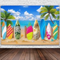 Surfboard Party Decorations Beach Backdrop Party Beach Surfboard Backdrop Party Banner Tropical Hawaiian Party Backdrop Banner for Beach Weddings Party Decorations, 72.8 x 43.3 Inch (style1)