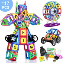 COOLJOY Magnetic Building Blocks, 117 PCS Magnetic Construction Set with Ferris Wheels, Letter & Number, Building Tiles Blocks For 3D Robot Car Plane With Booklet & Store Bag