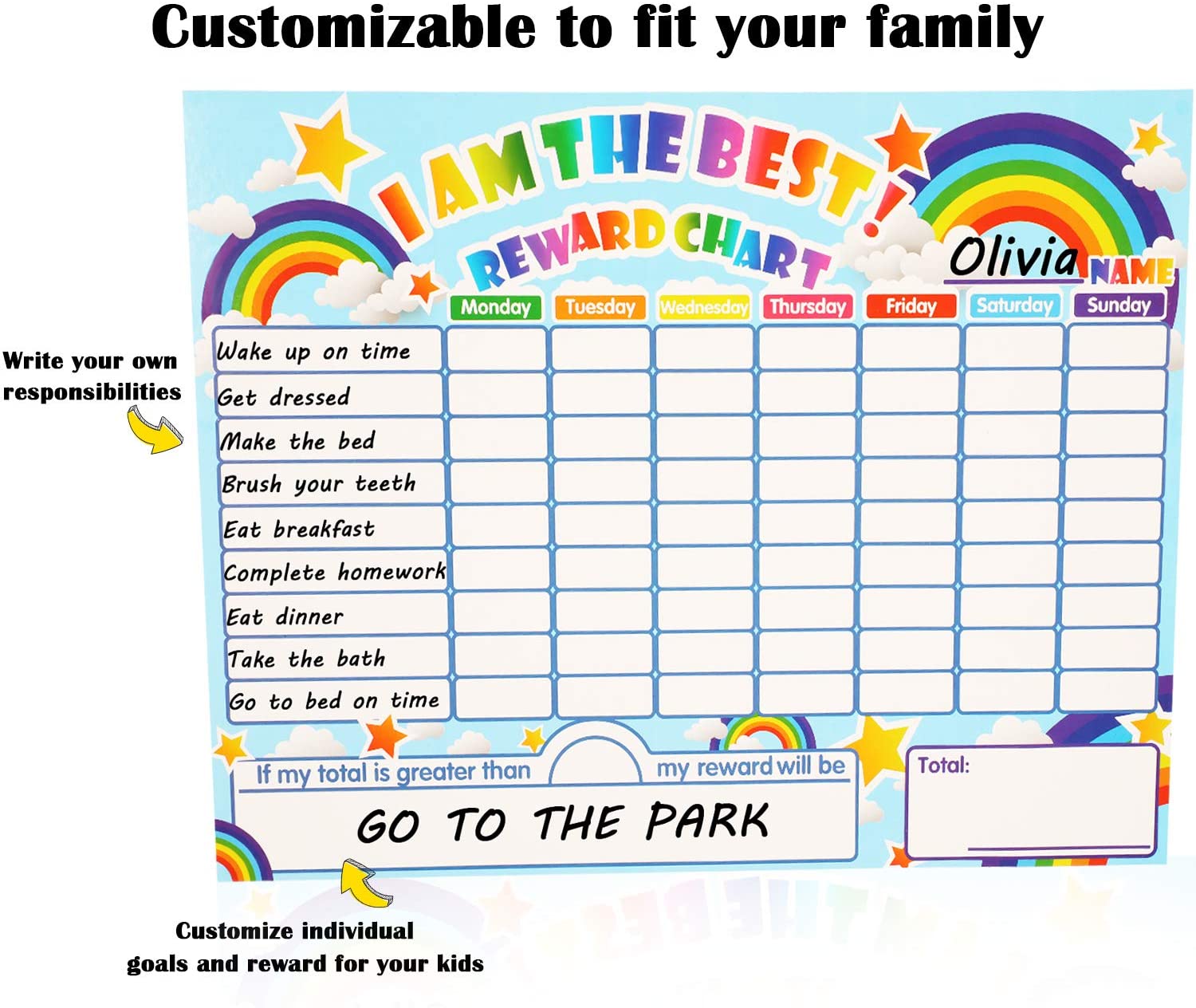 Outus Reward Chore Chart Dry Erase Behavior Chart Learning Responsibility Star Chart Reusable