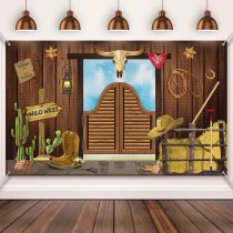 Western Party Decoration Supplies, Large Fabric Saloon YeeHaw Western Scene Setters for Western Themed Decoration, Wooden House Barn Banner Cowboy Photo Booth Backdrop Background (Wild West)