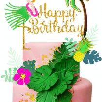 JeVenis Set of 3 Glitter Flamingo Happy Birthday Cake Toppers Pineapple Cake Decoration for Tropical Hawaiian Luau Themed Party Supplies (Cake Toppers)