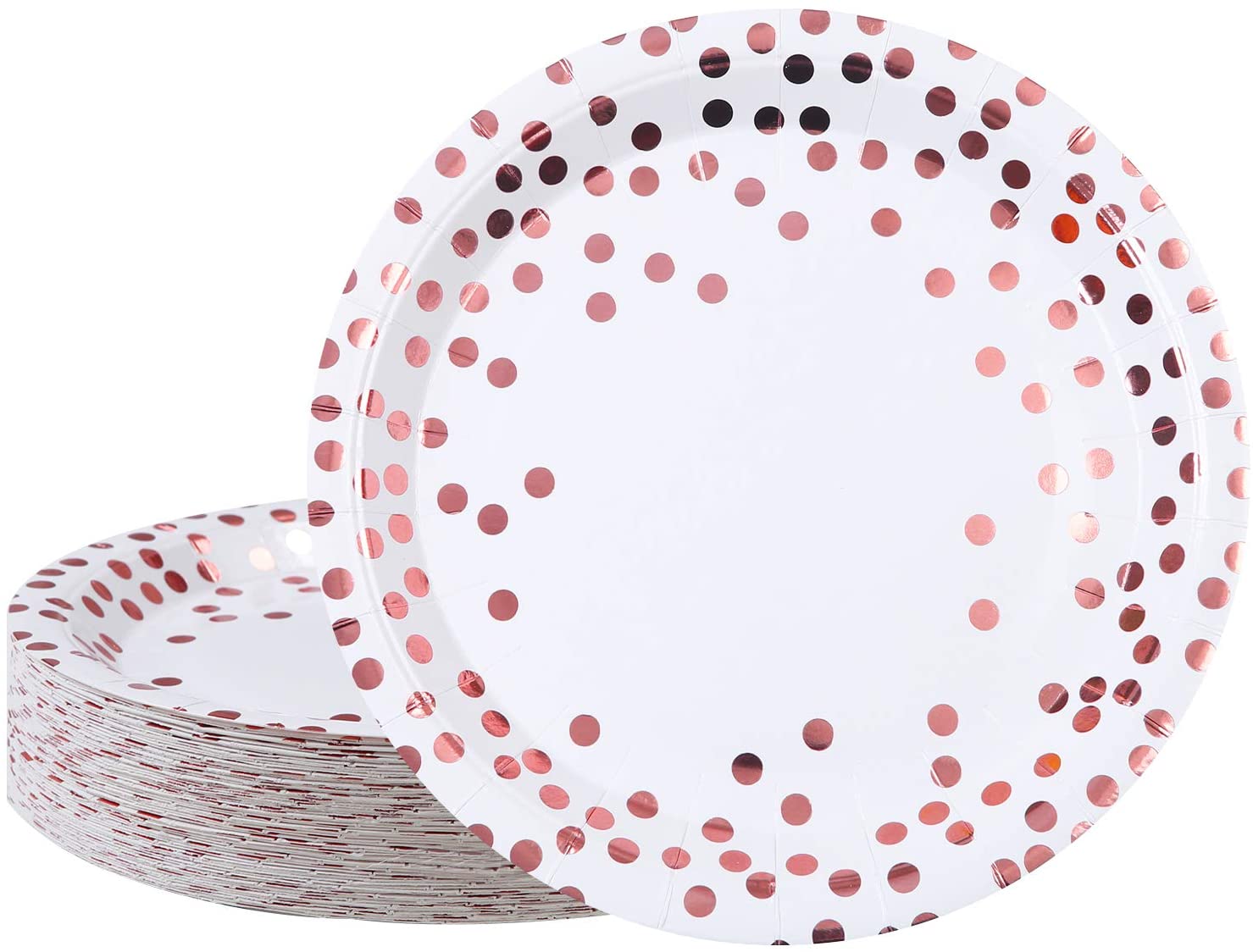 Aneco 60 pieces 9 Inches Rose Gold Foil Polka Dot Disposable Paper
