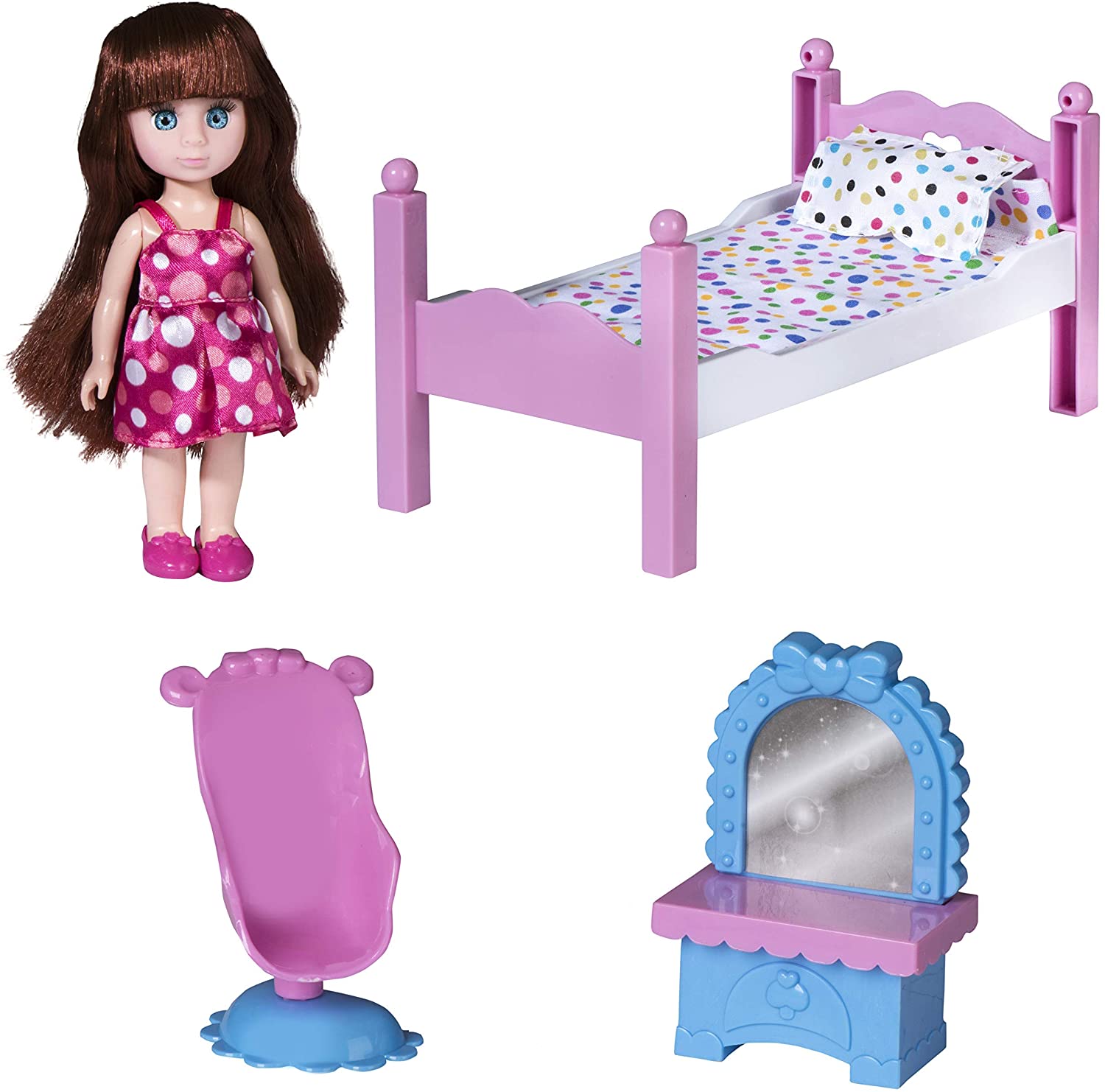Playkidiz Mini Doll Bedroom Playset Pretend Play Mini Doll with