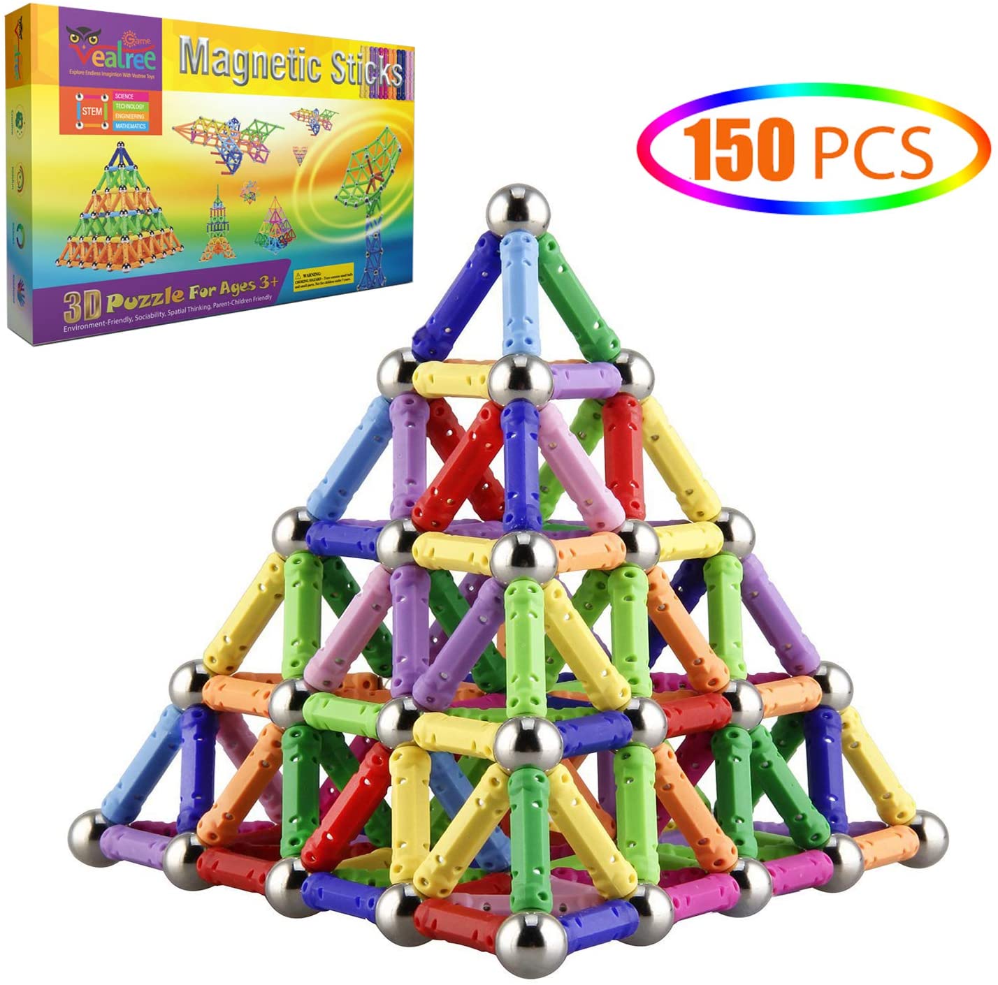 Veatree 308 Pieces Magnetic Building Blocks Toys Color Random Magnet Construction Build Kit Education Toys 3D Puzzle for Kids Playing Stacking Game with Magnetic Bricks and Sticks 