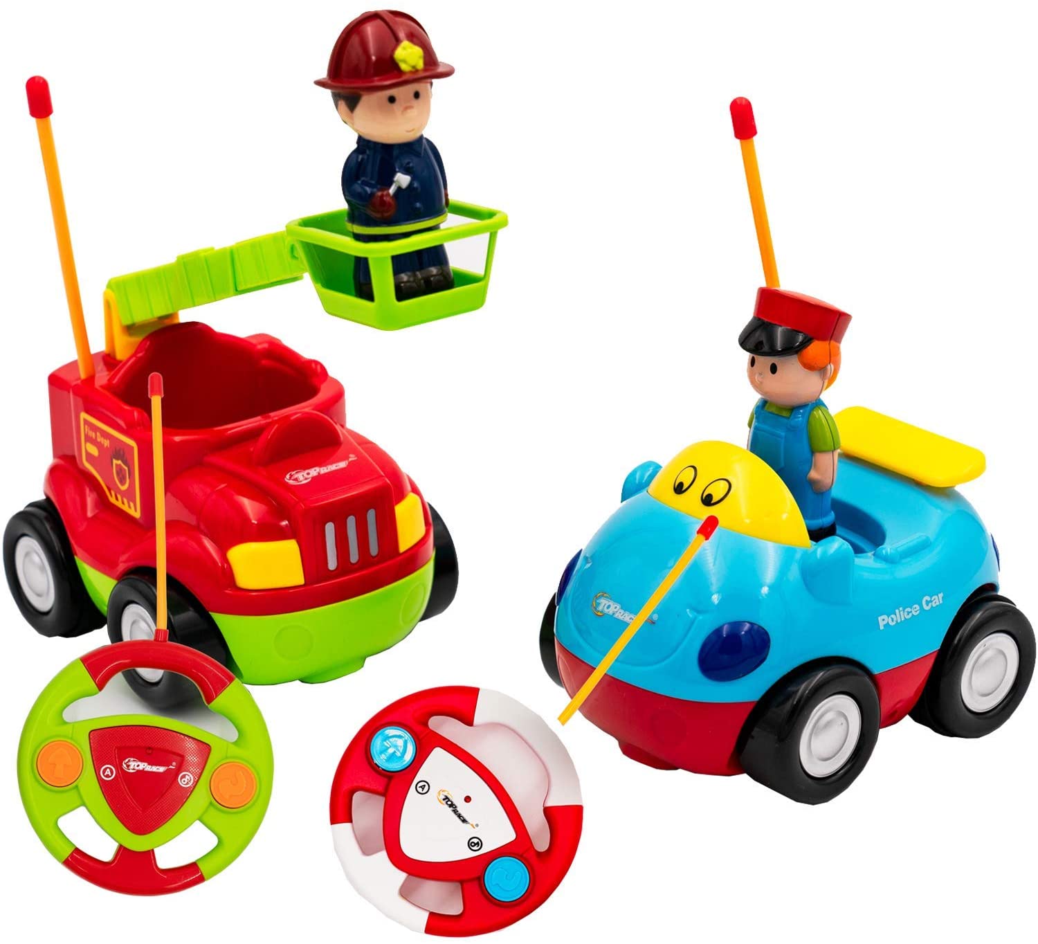 Top Race RC Cartoon Cars Toy, My First Remote Control Set of 2 Fire