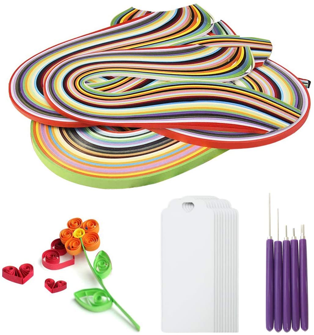 3/5/7/10mm Paper Quilling 1040Pcs Quilling Slotted 5Pcs SwirlColor Paper Quilling Tools Set Bookmarks 10Pcs for DIY Design Drawing Handcraft