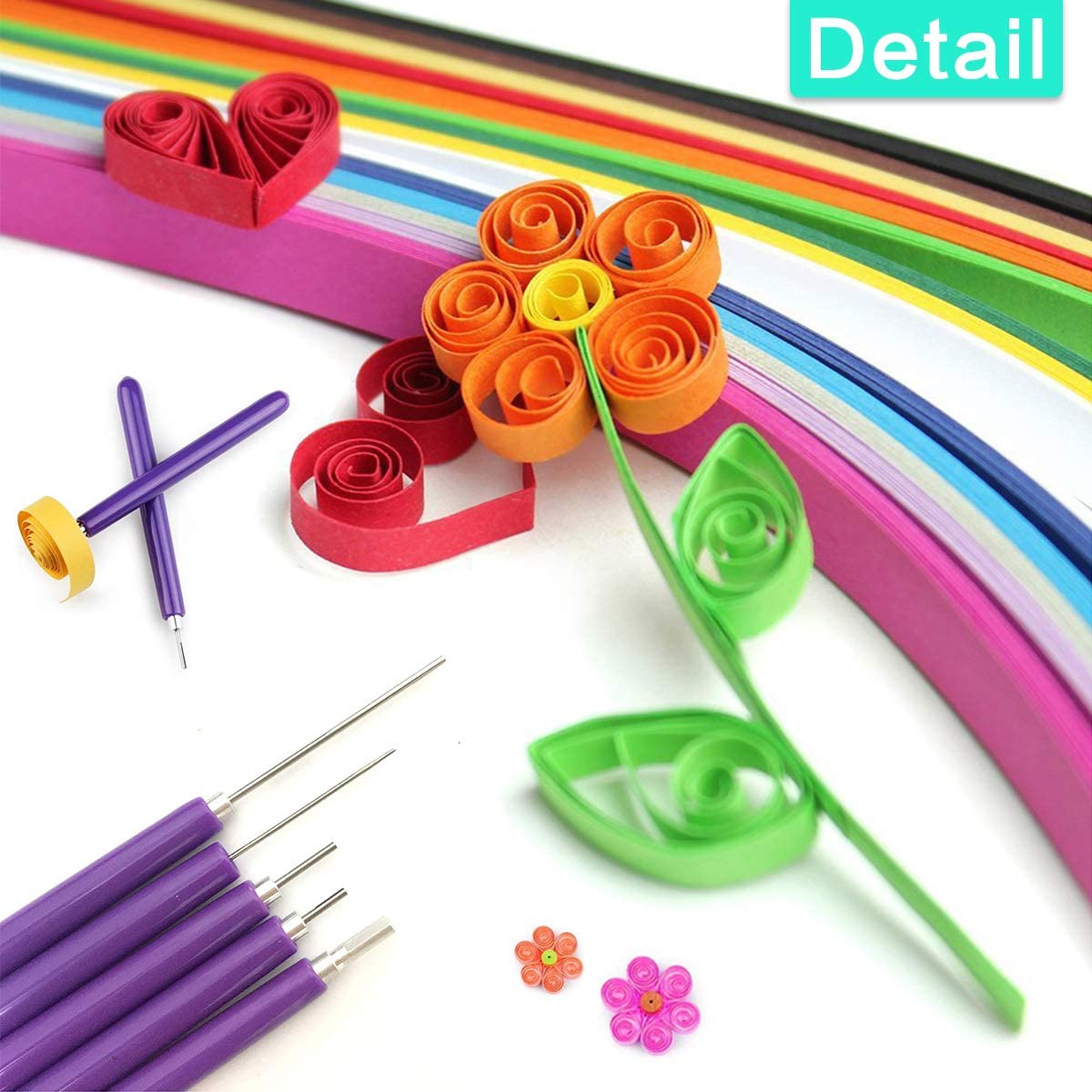 3/5/7/10mm Paper Quilling 1040Pcs Quilling Slotted 5Pcs SwirlColor Paper Quilling Tools Set Bookmarks 10Pcs for DIY Design Drawing Handcraft