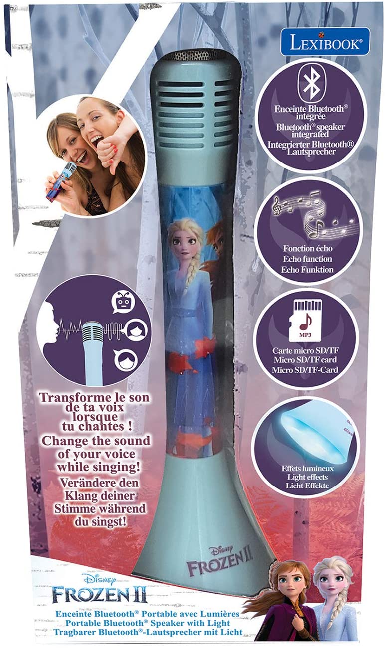 LEXIBOOK MIC210FZ_50 Disney Frozen 2 Elsa Anna Olaf Portable Bluetooth Voice Changer Function, Microphone for Singing, Built-in Light Speaker 3W, Micro SD Slot, Blue/Purple, Sin Talla - Image 3