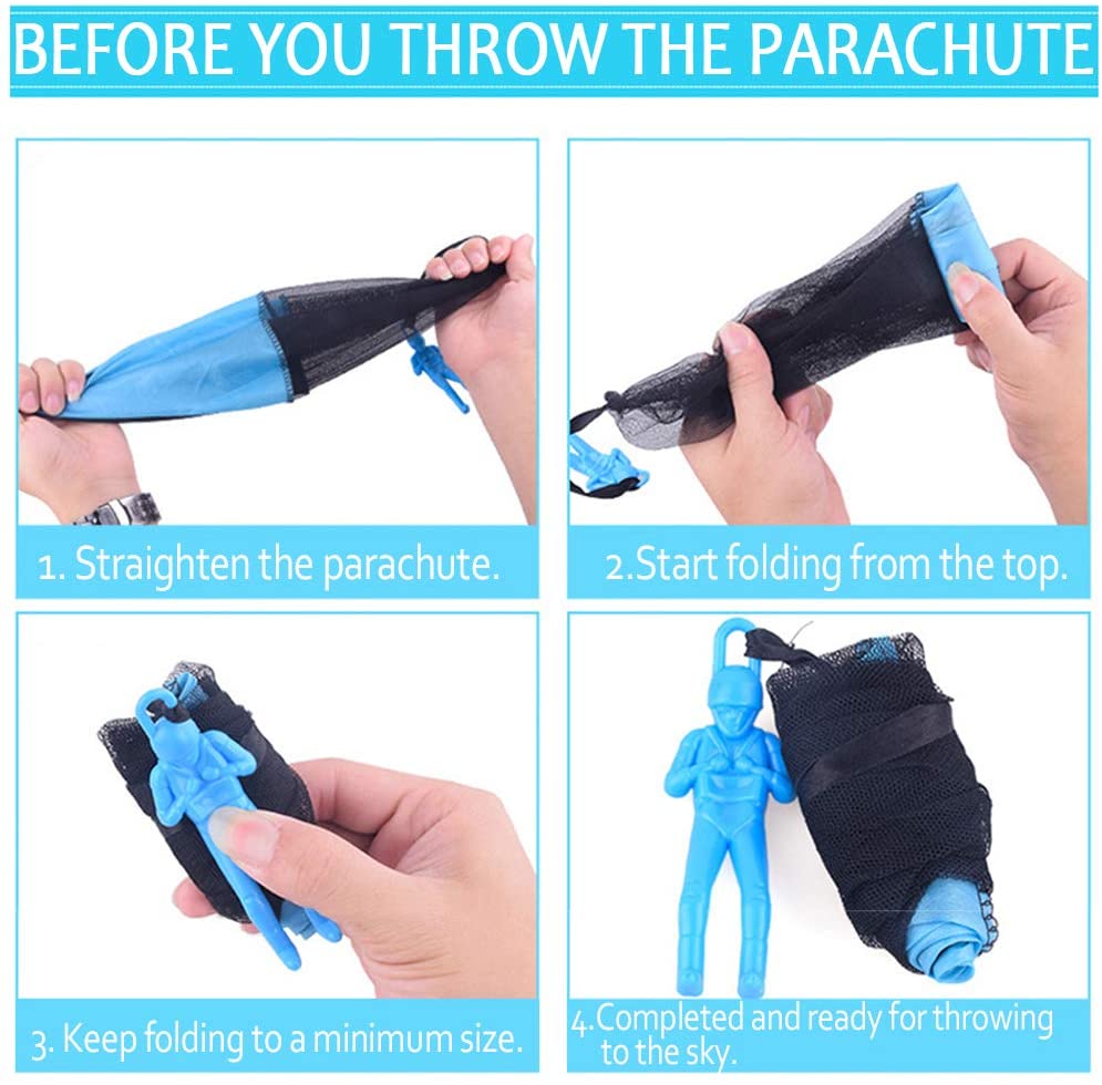 6 Pack Parachute Toy Soldiers Hand Throw Parachute Men Set Tangle Free