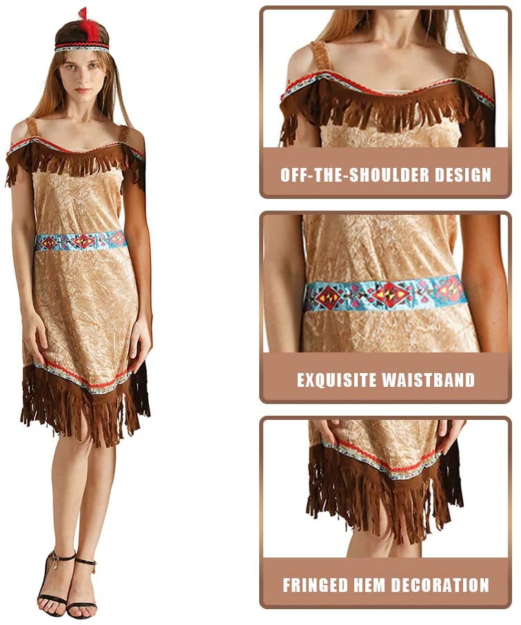 Eraspooky Womens Native American Costume Sexy Indian Fancy Dress 