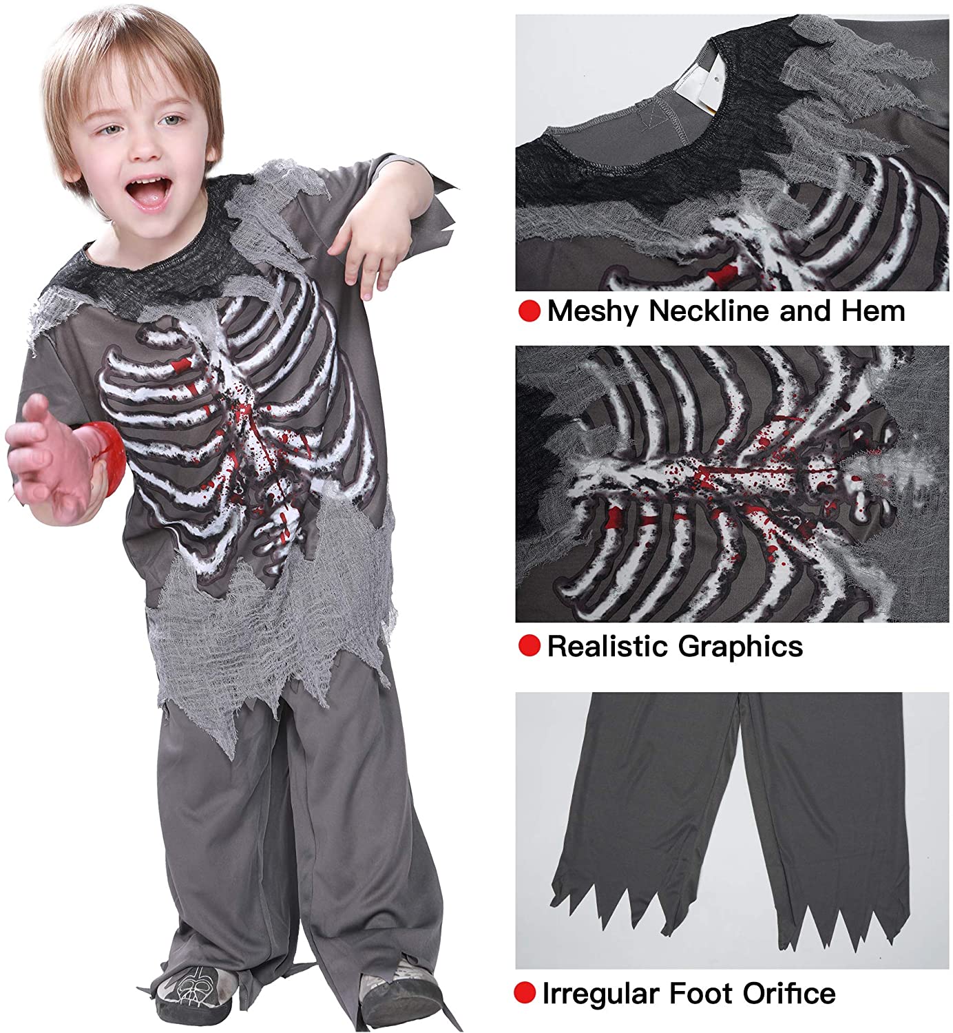 EraSpooky Skeleton Zombie Costume Fancy Dress Blood Shirt Cosplay ...